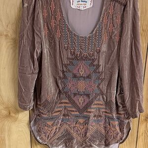 JW Los Angeles Johnny Was Velver Tunic/Top Embroidered Size S